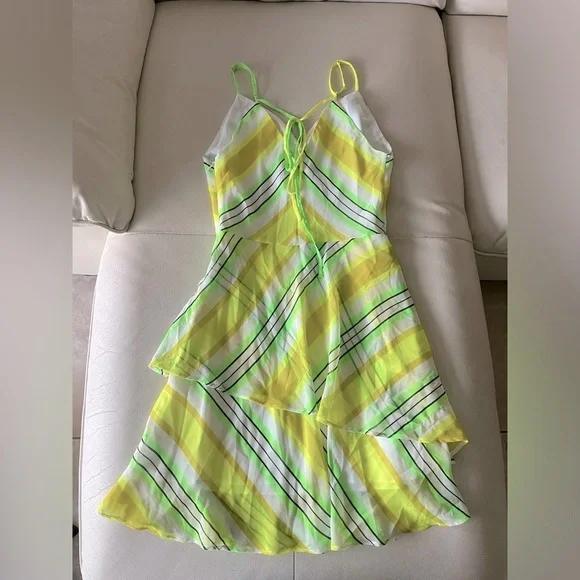 Vibrant Yellow and Green Striped Dress - Picture 2 of 6
